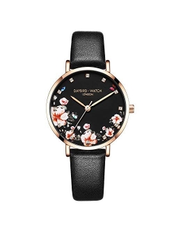 Women Watch Beautiful Flower Dial Analogue Quartz Wristwatch Leather Band Ladies Watch