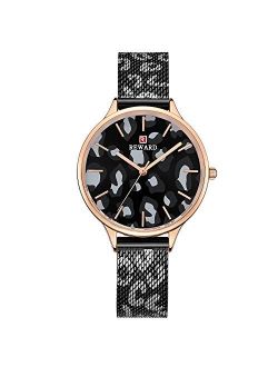 Women Watch Leopard Dial Stainless Steel Mesh Strap Analogue Quartz Wristwatch Ladies Watch Female Watch Wrist Watch