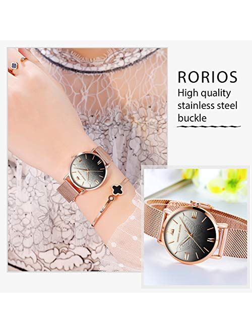 RORIOS Fashion Ladies Analogue Quartz Watch Butterfly Watch Stainless Steel Mesh Strap Women Wristwatch