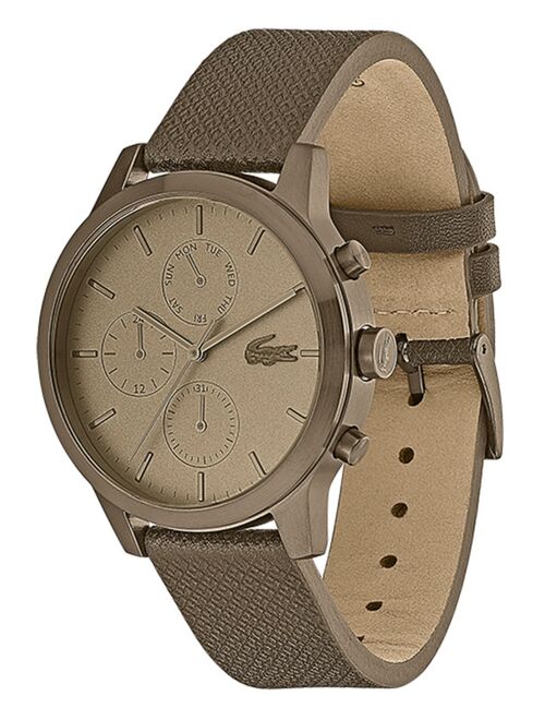 Lacoste Men's Chronograph 12.12 Khaki Leather Strap Watch 42mm