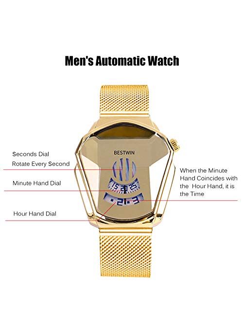 RORIOS Fashion Men's Watches Analog Quartz Watch Cool Creative Wristwatch with Stainless Steel Mesh Brecelet Sport Watch for Men