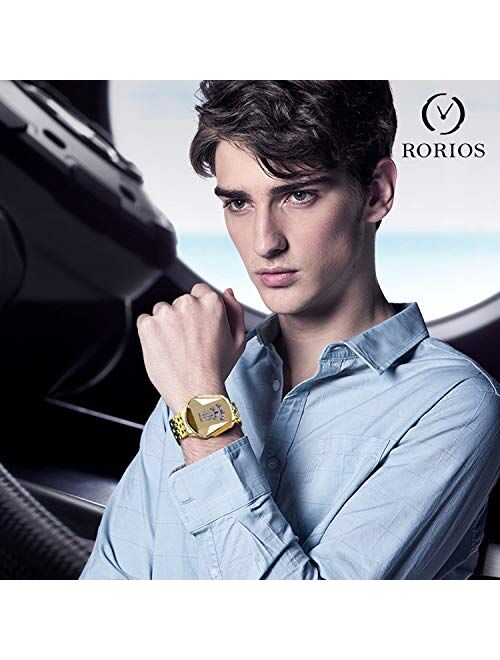 RORIOS Men's Watches Analog Quartz Watch Cool Creative Wristwatch with Stainless Steel Brecelet Fashion Sport Watch for Men