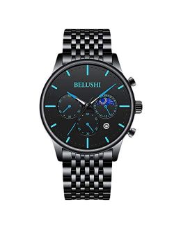 Chronograph Watches for Men Analog Quartz Watch Waterproof Luminous Wristwatch with Stainless Steel Brecelet Fashion Men's Watch