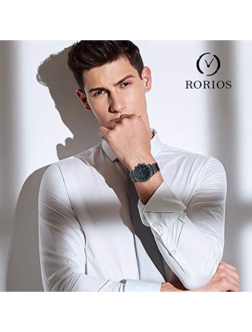 RORIOS Chronograph Watches for Men Analog Quartz Watch Waterproof Luminous Wristwatch with Stainless Steel Brecelet Fashion Men's Watch
