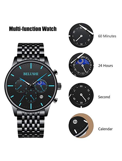 RORIOS Chronograph Watches for Men Analog Quartz Watch Waterproof Luminous Wristwatch with Stainless Steel Brecelet Fashion Men's Watch