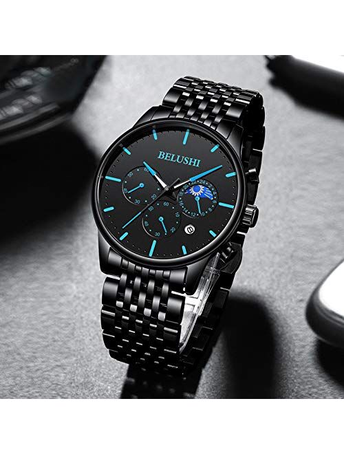 RORIOS Chronograph Watches for Men Analog Quartz Watch Waterproof Luminous Wristwatch with Stainless Steel Brecelet Fashion Men's Watch