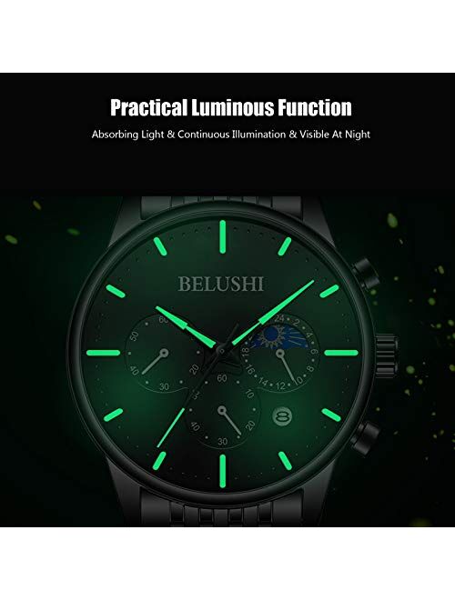 RORIOS Chronograph Watches for Men Analog Quartz Watch Waterproof Luminous Wristwatch with Stainless Steel Brecelet Fashion Men's Watch