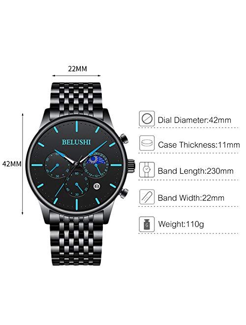 RORIOS Chronograph Watches for Men Analog Quartz Watch Waterproof Luminous Wristwatch with Stainless Steel Brecelet Fashion Men's Watch
