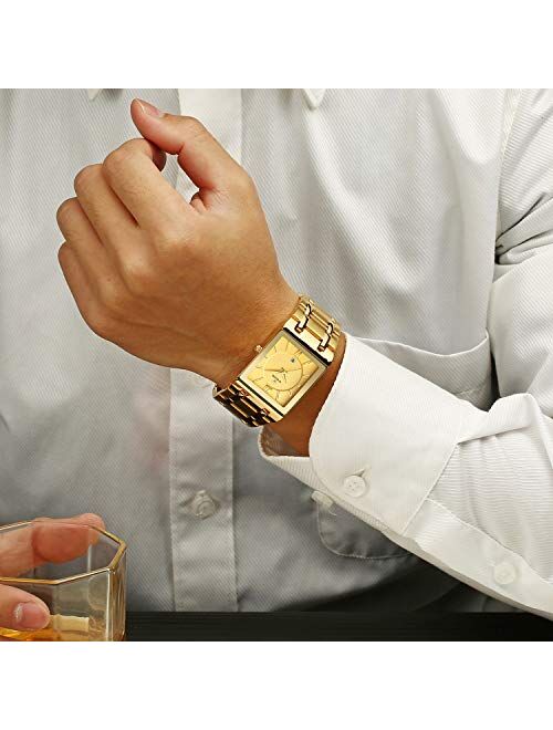 RORIOS Classic Men Watch Analog Quartz Watches Square Dia Stainless Steel Band Business Men's Wristwatch with Date Multifunction Man Watch
