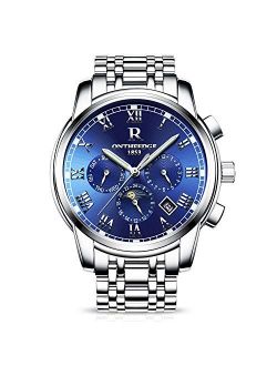 Luxury Business Men Automatic Mechanical Watches Stainless Steel Band Day Calendar Week Roman Number Transparent Dial Waterproof Multifunctions Wrist Watch
