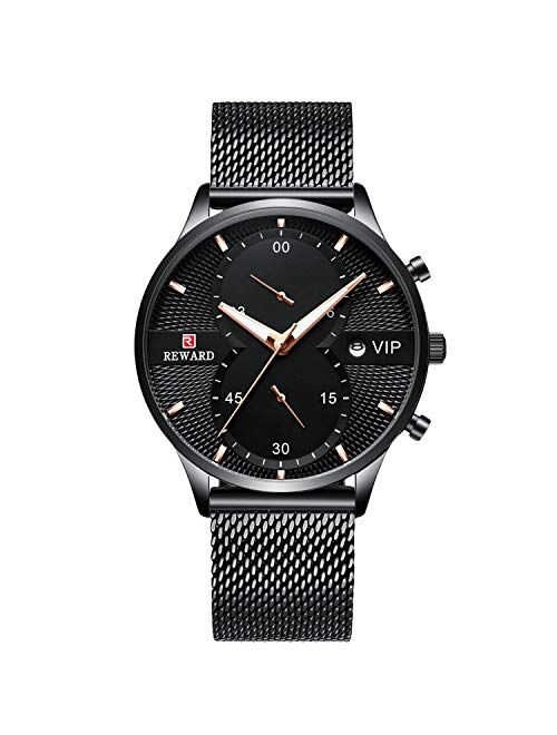 RORIOS Business Men Watch Sport WatchDate Calendar Stainless Steel Mesh Strap Waterproof Wrist Watch