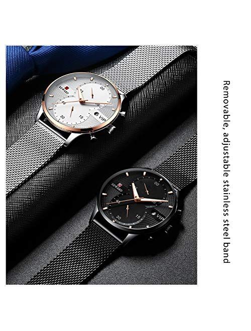 RORIOS Business Men Watch Sport WatchDate Calendar Stainless Steel Mesh Strap Waterproof Wrist Watch