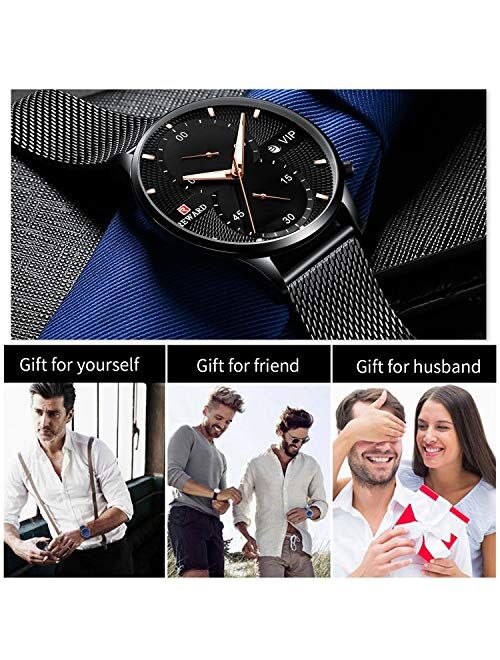 RORIOS Business Men Watch Sport WatchDate Calendar Stainless Steel Mesh Strap Waterproof Wrist Watch