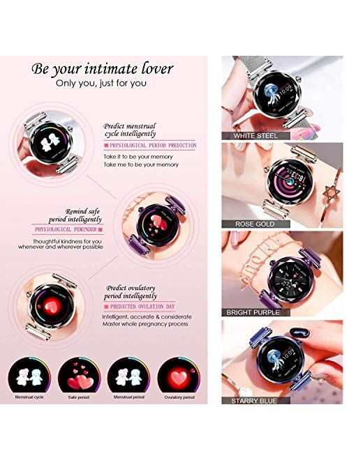 Female Smart Watch Bracelet,Fitness Tracker,Pedometer,Sleep Heart Rate Blood Pressure Monitor Clock Step Calories Distance Smartwatch for Women Compatible for Iphone Andr