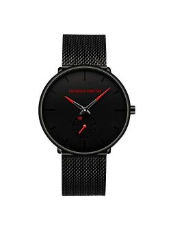 Business Men Minimalist Watch Sport Watch Quartz Analog Watches Stainless Steel Mesh Strap Waterproof Ultra Thin Wrist Watches