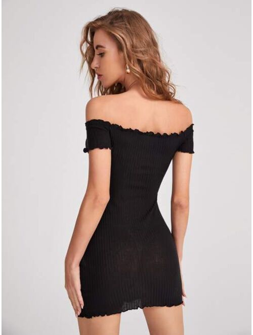 SHEIN Ribbed Off-the-Shoulder Bodycon Mini Dress