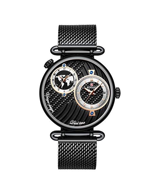 RORIOS Business Men Sport Watch Date Calendar Stainless Steel Mesh Strap Waterproof Wrist Watch