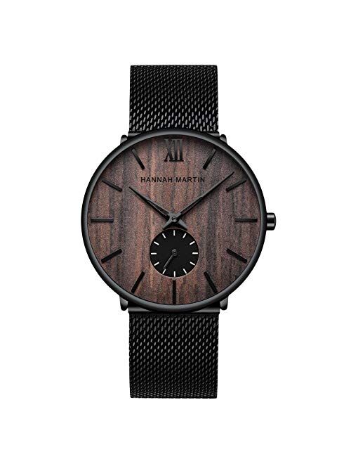 RORIOS Men Watches Analog Quartz Watch Minimalist Ultra Thin Wrist Watch with Black Stainless Steel Mesh Band Fashion Dress Watch for Men