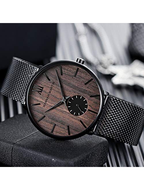 RORIOS Men Watches Analog Quartz Watch Minimalist Ultra Thin Wrist Watch with Black Stainless Steel Mesh Band Fashion Dress Watch for Men