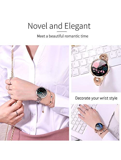 Smart Watch for Women Heart Rate Monitor Blood Pressure Watch Step Calorie Counter Sleep Tracker Pedometer Fitness Tracker Luxury Rose Gold Ladies Smart Watches for Andro