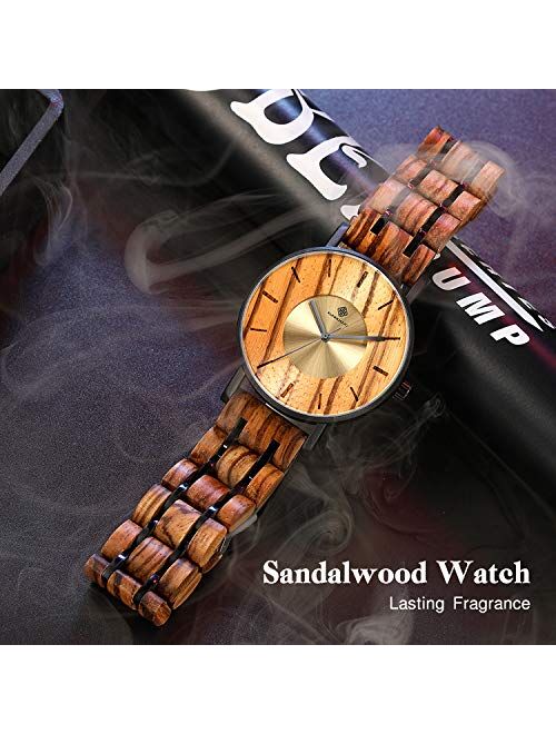 RORIOS Men Wood Watches Handmade Analog Quartz Watches Lightweight Natural Wrist Watch Wooden Wristwatches for Men