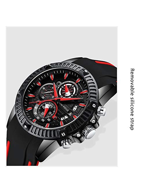 RORIOS Luxury Business Men Watches Rubber Strap Calendar Luminous Stopwatch Multifunctions Wrist Watch