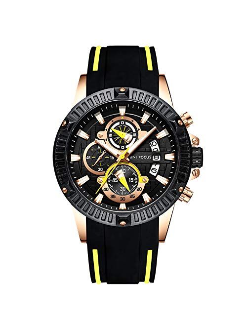 RORIOS Luxury Business Men Watches Rubber Strap Calendar Luminous Stopwatch Multifunctions Wrist Watch