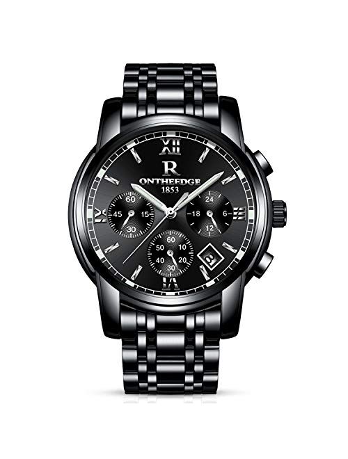 RORIOS Stainless Steel Watches Quartz Luxury Business Day Calendar Counts Chronograph Stopwatch Luminous Waterproof Multifunctions Wrist Watch for Mens