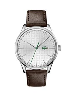 Men's Stainless Steel Quartz Watch with Leather Calfskin Strap, Brown, 20 (Model: 2011101)