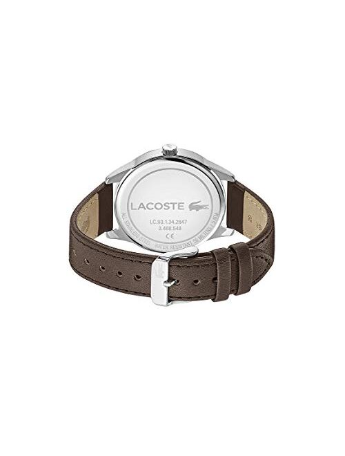 Lacoste Men's Stainless Steel Quartz Watch with Leather Calfskin Strap, Brown, 20 (Model: 2011101)
