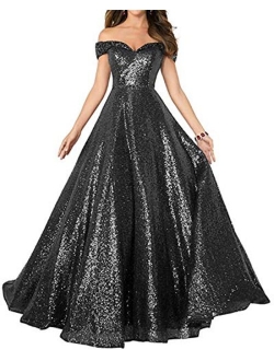 Elinadress Women's Long Off Shoulder Prom Dress 2020 Sparkly Sequins Evening Party Ball Gown 140