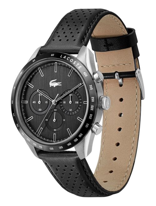 Lacoste Men's Chronograph Boston Black Leather Strap Watch 42mm