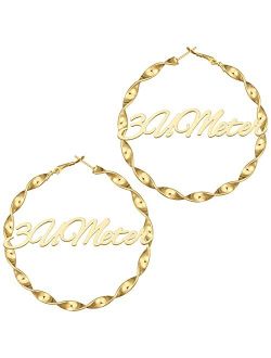 Custom Name Earrings Personalized Bamboo Hoop Earrings Gold Plated Bamboo Earrings for Women & Girls Fashion Jewelry Gift