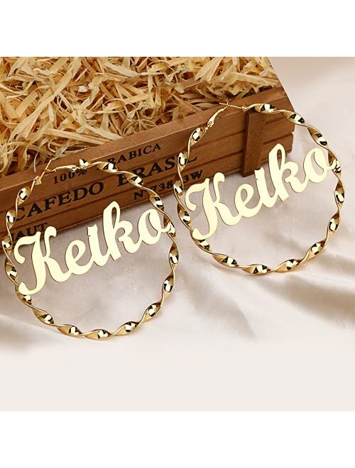 Custom Name Earrings Personalized Bamboo Hoop Earrings Gold Plated Bamboo Earrings for Women & Girls Fashion Jewelry Gift