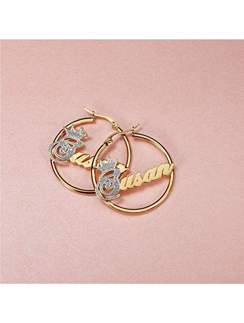Custom Name Personalized Hoop Earrings 18K Gold Plated Customize Earrings as a Gift for Women Girls…