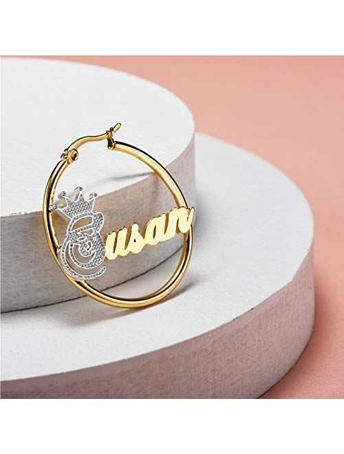 Custom Name Personalized Hoop Earrings 18K Gold Plated Customize Earrings as a Gift for Women Girls…
