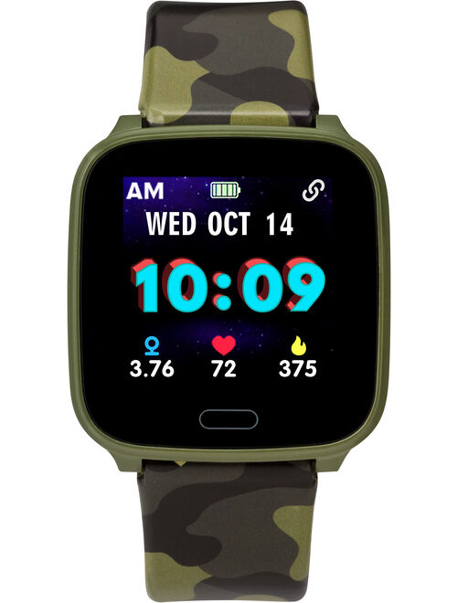 iConnect by Timex Kids Active Smartwatch with Heart Rate, Notifications & Activity Tracking 37mm – Green with Green Camo Resin Strap