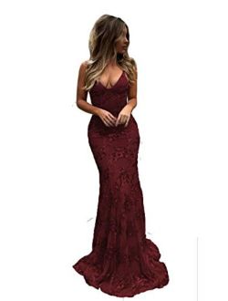Silver Sexy Sequin Mermaid Evening Formal Dresses Long V-Neck Spaghetti Strap Backless Prom Party Gown