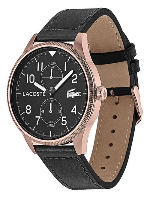 Lacoste Men's Chronograph Continental Black Leather Strap Watch 44mm