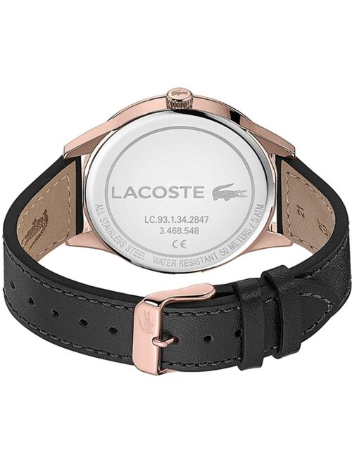 Lacoste Men's Chronograph Continental Black Leather Strap Watch 44mm