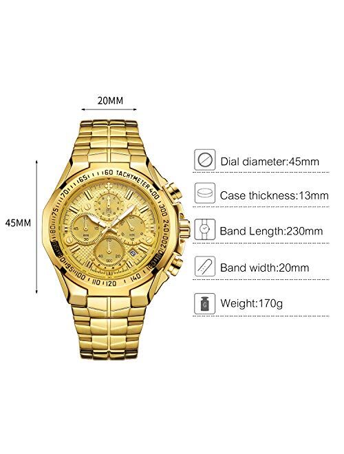 RORIOS Fashion Mens Watches Business Analog Quartz Watches Luminous Stainless Steel Wrist Watch Multifunction Dial Dress Watches for Man