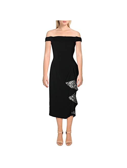 Carmen Marc Valo Womens Sequined Ruffled Cocktail Dress