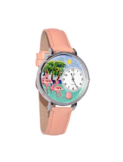 Flamingo Pink Leather and Silvertone Watch #WG-U0150001