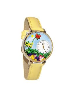 Butterflies Yellow Leather and Goldtone Watch #WG-G1210001