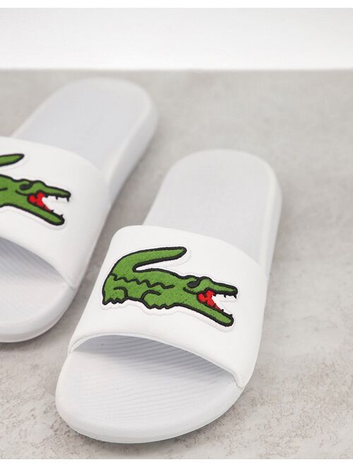 Lacoste Croco slides with large logo in white