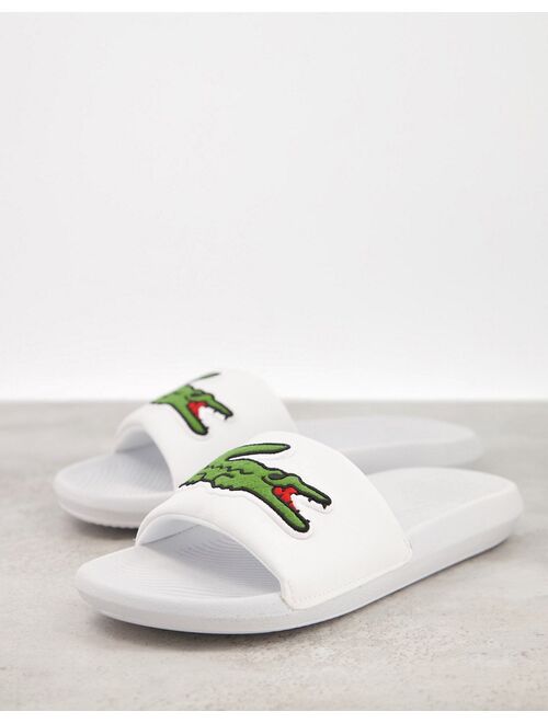 Lacoste Croco slides with large logo in white