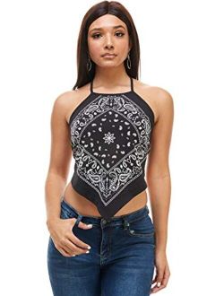 DOUBLEFIVE Women's Bandana Top Sexy Paisley Halter Crop and Slim Fit Tube Top Shirts