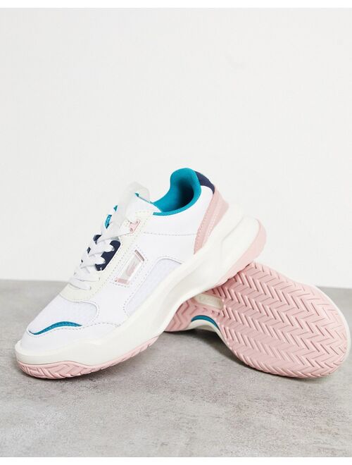 Lacoste Ace Lift chunky overlay sneakers in white and pastel mix