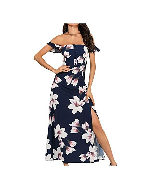 LightClouds Summer Dresses for Women Strapless Casual Dress Backless Flower Print Maxi Dress Beach Sundress