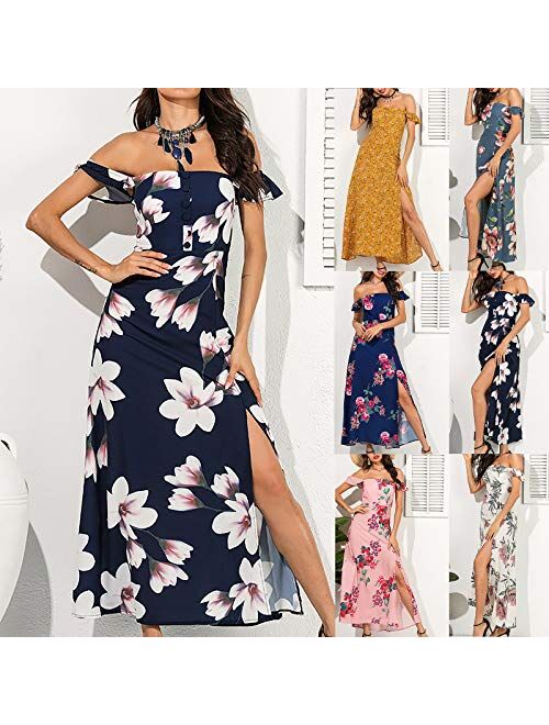 LightClouds Summer Dresses for Women Strapless Casual Dress Backless Flower Print Maxi Dress Beach Sundress